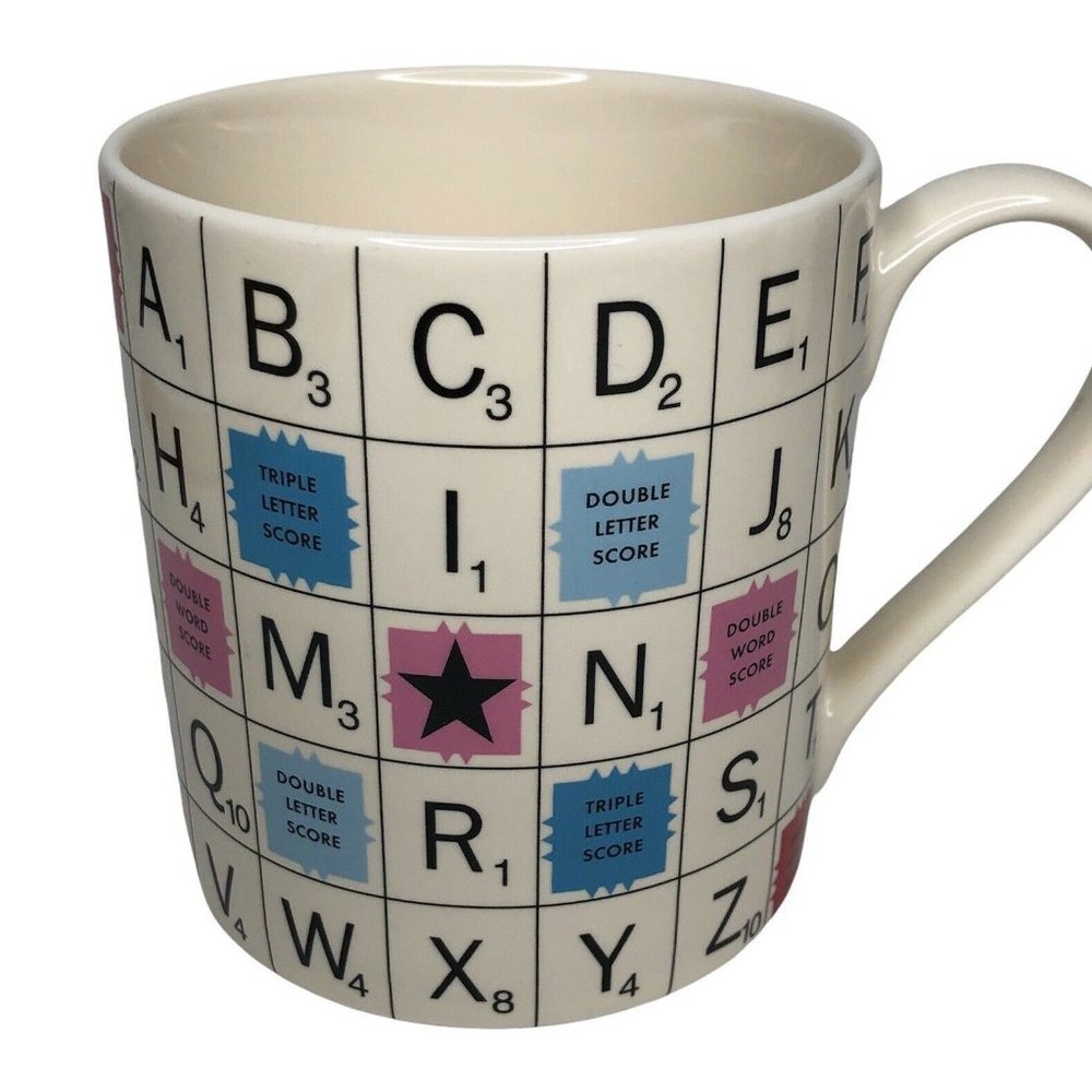 HASBRO Scrabble Tiles Ceramic Game Board Coffee Mug Word Nerd RARE